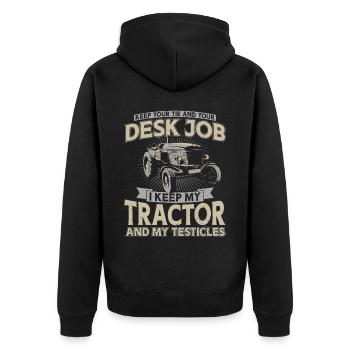 Farming Farmer Vintage Tractor - Unisex Premium Organic Zip Hoodie - black - Back - Nico (187cm)