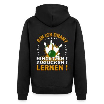 "Bin ich Dran?" Kegelspieler Kegler - Unisex Premium Bio Zip Hoodie - Schwarz - Hinten - Nico (187cm)