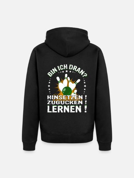 "Bin ich Dran?" Kegelspieler Kegler - Unisex Premium Bio Zip Hoodie - Schwarz