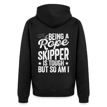 Lustiges Springseil Springseil - Unisex Premium Bio Zip Hoodie - Schwarz - Hinten - Nico (187cm)