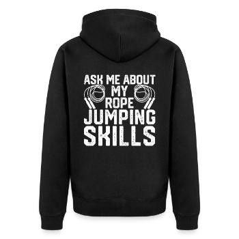 Lustiges Springseil Springseil - Unisex Premium Bio Zip Hoodie - Schwarz - Hinten - Nico (187cm)
