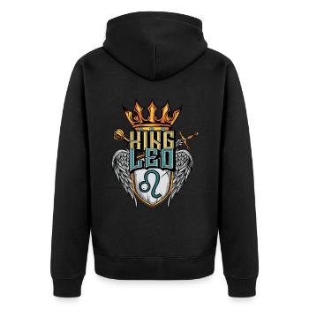 Löwe Sternzeichen - Unisex Premium Bio Zip Hoodie - Schwarz - Hinten - Nico (187cm)