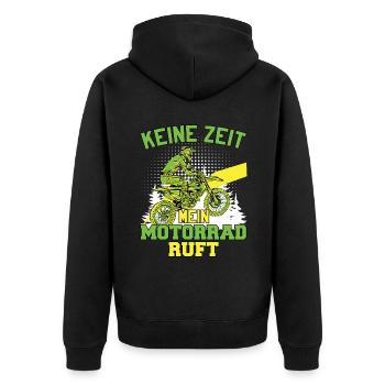 Keine Zeit Mein Motorrad Ruft - Unisex Premium Bio Zip Hoodie - Schwarz - Hinten - Nico (187cm)