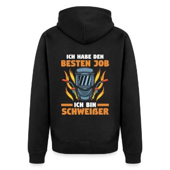 Schweißen Metallbau Metallbauer Schweißer - Unisex Premium Bio Zip Hoodie - Schwarz - Hinten - Nico (187cm)