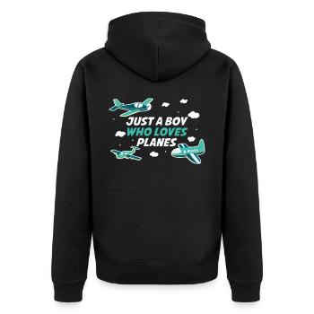Just A Boy Who Loves Planes Pilot Gift - Unisex Premium Organic Zip Hoodie - black - Back - Nico (187cm)