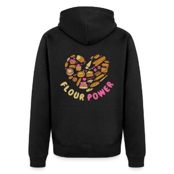 Flour Power Baking Gift - Unisex Premium Organic Zip Hoodie - black - Back - Nico (187cm)