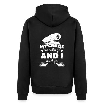 Kapitän Boot Meer lustiger Spruch - Unisex Premium Bio Zip Hoodie - Schwarz - Hinten - Nico (187cm)