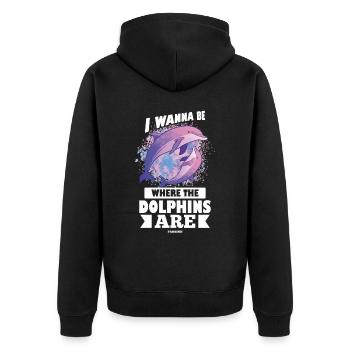 Delfin - Unisex Premium Bio Zip Hoodie - Schwarz - Hinten - Nico (187cm)