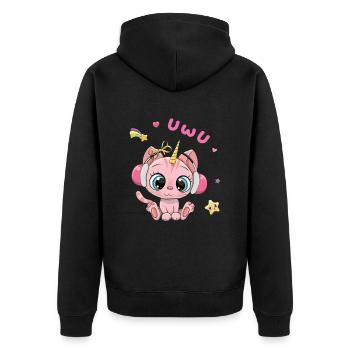 Uwu Cat Kawaii Mignon Japon Anime - Veste à capuche bio Premium Unisexe - noir - Dos - Nico (187cm)