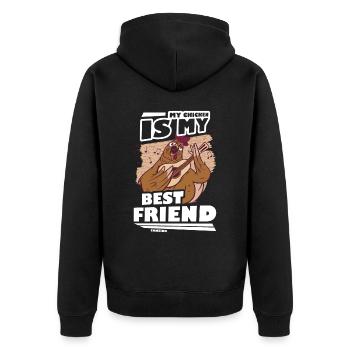 Huhn - Unisex Premium Bio Zip Hoodie - Schwarz - Hinten - Nico (187cm)