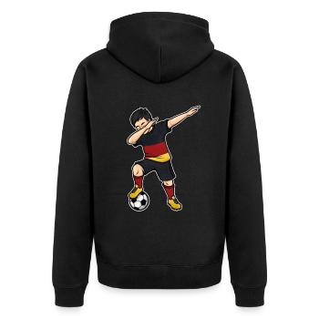 Fußball Deutschland Trikot Dabbing Fußballer Junge - Unisex Premium Bio Zip Hoodie - Schwarz - Hinten - Nico (187cm)