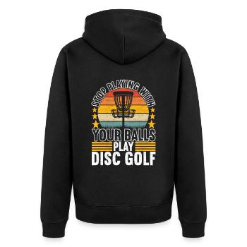 Disc Golf Disc Golfer - Unisex Premium Organic Zip Hoodie - black - Back - Nico (187cm)