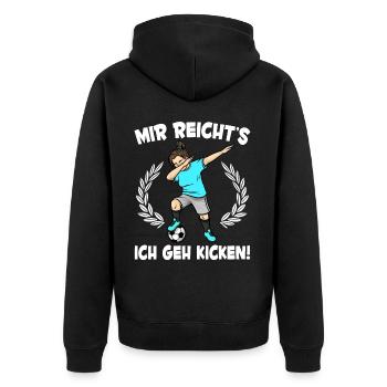 Mädchen Fußballspieler Mir Reicht's Fußball - Unisex Premium Bio Zip Hoodie - Schwarz - Hinten - Nico (187cm)