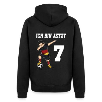 Fußballer 7 Jahre alt Jungen Deutschland Fußball - Unisex Premium Bio Zip Hoodie - Schwarz - Hinten - Nico (187cm)