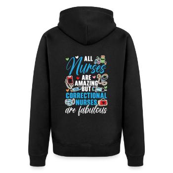 Correctional Nurse Medical Worker Gefängniskrankenschwester - Unisex Premium Bio Zip Hoodie - Schwarz - Hinten - Nico (187cm)