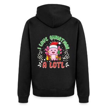 Love Christmas a LOTL, Liebe Weihnachten Axolotl - Unisex Premium Organic Zip Hoodie - black - Back - Nico (187cm)