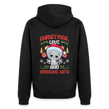 Câlin animal amour Noël, amour chats - Veste à capuche bio Premium Unisexe - noir - Dos - Nico (187cm)