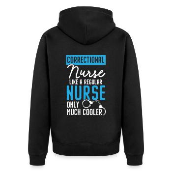 Correctional Nurse Medical Worker Gefängniskrankenschwester - Unisex Premium Bio Zip Hoodie - Schwarz - Hinten - Nico (187cm)