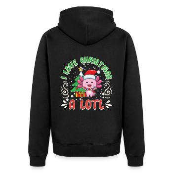 Love Christmas a LOTL, Liebe Weihnachten Axolotl - Unisex Premium Organic Zip Hoodie - black - Back - Nico (187cm)
