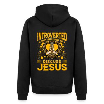 Introverti mais prêt à discuter de Jésus - Veste à capuche bio Premium Unisexe - noir - Dos - Nico (187cm)