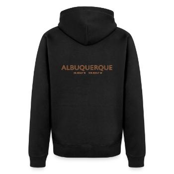 USA Stadt Koordinaten - Albuquerque - Unisex Premium Bio Zip Hoodie - Schwarz - Hinten - Nico (187cm)