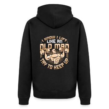 Gewichtheben Ich Weiß, Ich Hebe Wie Ein Alter Mann - Unisex Premium Bio Zip Hoodie - Schwarz - Hinten - Nico (187cm)