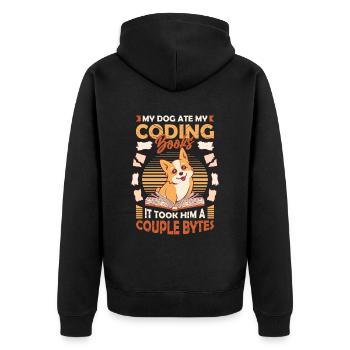 Dog Bytes Code Computer Joke Programming - Unisex Premium Organic Zip Hoodie - black - Back - Nico (187cm)