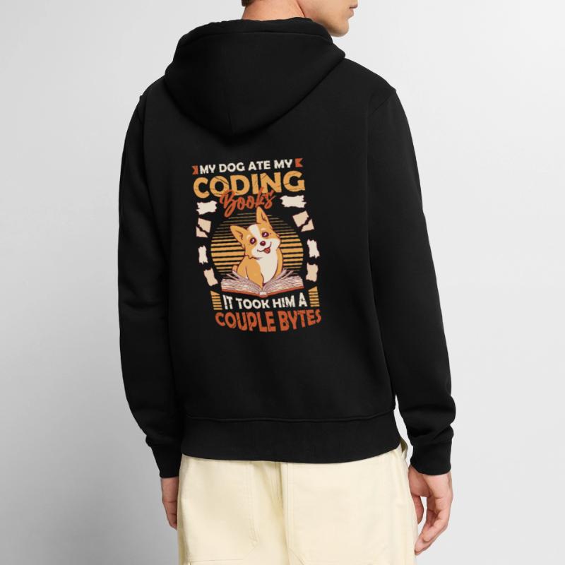 Dog Bytes Code Computer Joke Programming Unisex Premium Organic Zip Hoodie