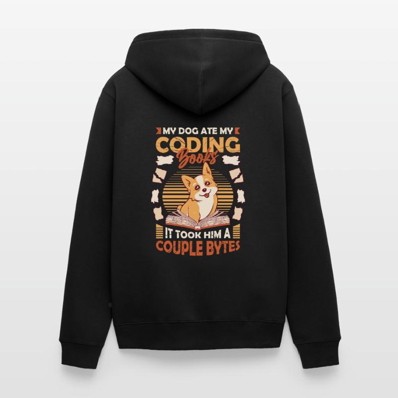 Dog Bytes Code Computer Joke Programming Unisex Premium Organic Zip Hoodie