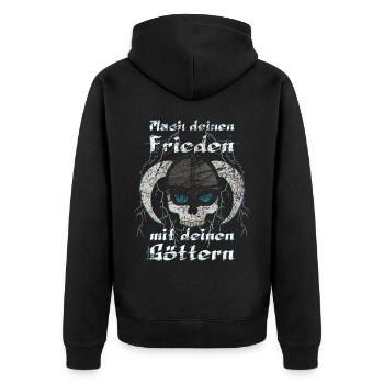 Wikinger Totenkopf , mach deinen Frieden mit - Unisex Premium Bio Zip Hoodie - Schwarz - Hinten - Nico (187cm)