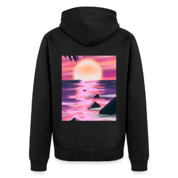 Vaporwave Sun Synthwave Sunset - Unisex Premium Organic Zip Hoodie - black - Back - Nico (187cm)