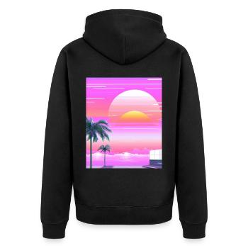 Vaporwave Sun Synthwave Sunset Palms - Unisex Premium Organic Zip Hoodie - black - Back - Nico (187cm)