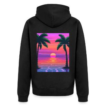 Vaporwave Sun Synthwave Sunset Palms - Unisex Premium Organic Zip Hoodie - black - Back - Nico (187cm)