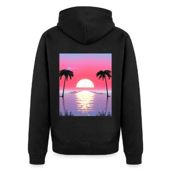 Vaporwave Sun Synthwave Sunset Palms - Unisex Premium Organic Zip Hoodie - black - Back - Nico (187cm)