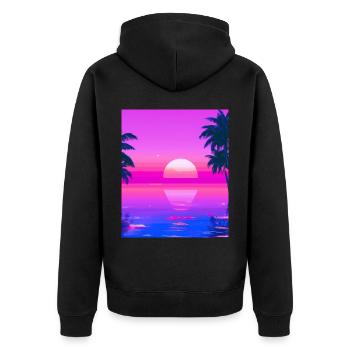 Vaporwave Sun Synthwave Sunset Palms - Unisex Premium Organic Zip Hoodie - black - Back - Nico (187cm)