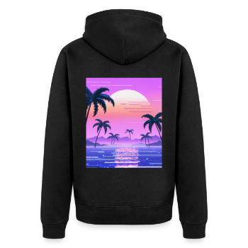 Vaporwave Sun Synthwave Sunset Palms - Unisex Premium Organic Zip Hoodie - black - Back - Nico (187cm)