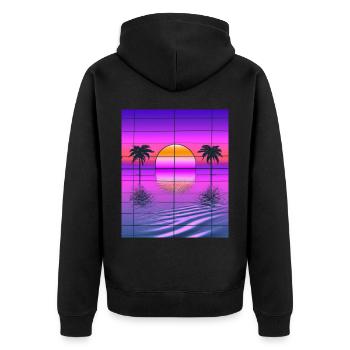 Vaporwave Sun Synthwave Sunset Palms - Unisex Premium Organic Zip Hoodie - black - Back - Nico (187cm)