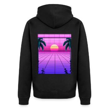 Vaporwave Sun Synthwave Sunset Palms - Unisex Premium Organic Zip Hoodie - black - Back - Nico (187cm)