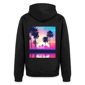 Vaporwave Sun Synthwave Sunset Palms - Unisex Premium Organic Zip Hoodie - black - Back - Nico (187cm)