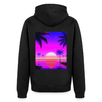 Vaporwave Sun Synthwave Sunset Palms - Unisex Premium Organic Zip Hoodie - black - Back - Nico (187cm)