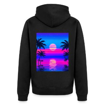 Vaporwave Sun Synthwave Sunset Palms - Unisex Premium Organic Zip Hoodie - black - Back - Nico (187cm)