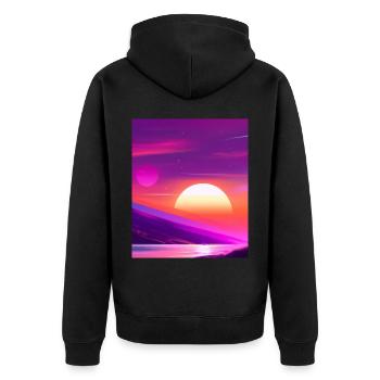 Vaporwave Sun Synthwave Sunset - Unisex Premium Organic Zip Hoodie - black - Back - Nico (187cm)