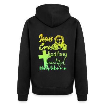 Lange Haare Christ Christliches Design - Unisex Premium Bio Zip Hoodie - Schwarz - Hinten - Nico (187cm)