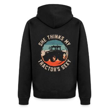 Farming Farmer Tractor Vintage - Unisex Premium Bio Zip Hoodie - Schwarz - Hinten - Nico (187cm)
