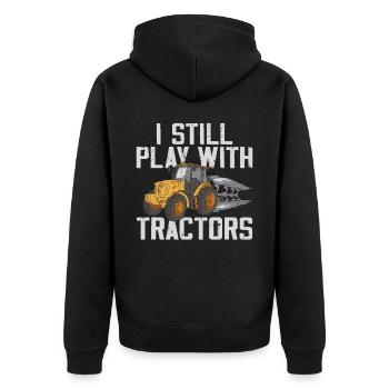 Farming Farmer Vintage Tractor I - Unisex Premium Bio Zip Hoodie - Schwarz - Hinten - Nico (187cm)