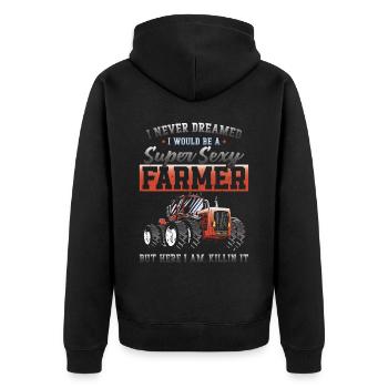Farming Farmer Vintage Tractor I - Unisex Premium Organic Zip Hoodie - black - Back - Nico (187cm)