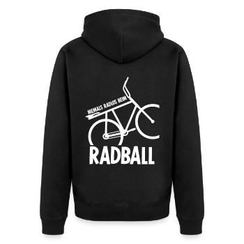 Radball Radlos Radballer - Unisex Premium Bio Zip Hoodie - Schwarz - Hinten - Nico (187cm)