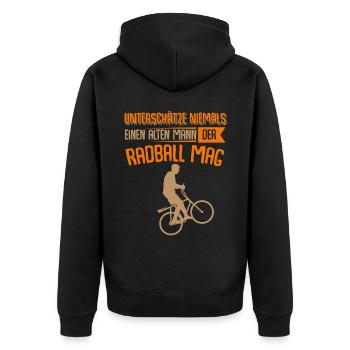Radball Radballer - Unisex Premium Bio Zip Hoodie - Schwarz - Hinten - Nico (187cm)