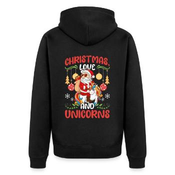 Einhorn Pferde Reitern Weihnachen Liebe Reiten - Unisex Premium Bio Zip Hoodie - Schwarz - Hinten - Nico (187cm)
