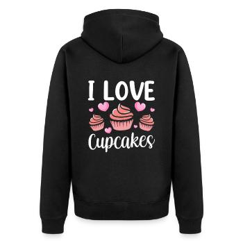 J’aime les cupcakes la nourriture les amoureux sucrés les cupcakes - Veste à capuche bio Premium Unisexe - noir - Dos - Nico (187cm)